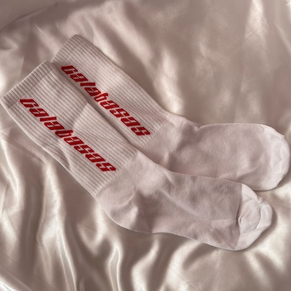 Calabasas White and Red Crew Socks - Picture 1 of 2